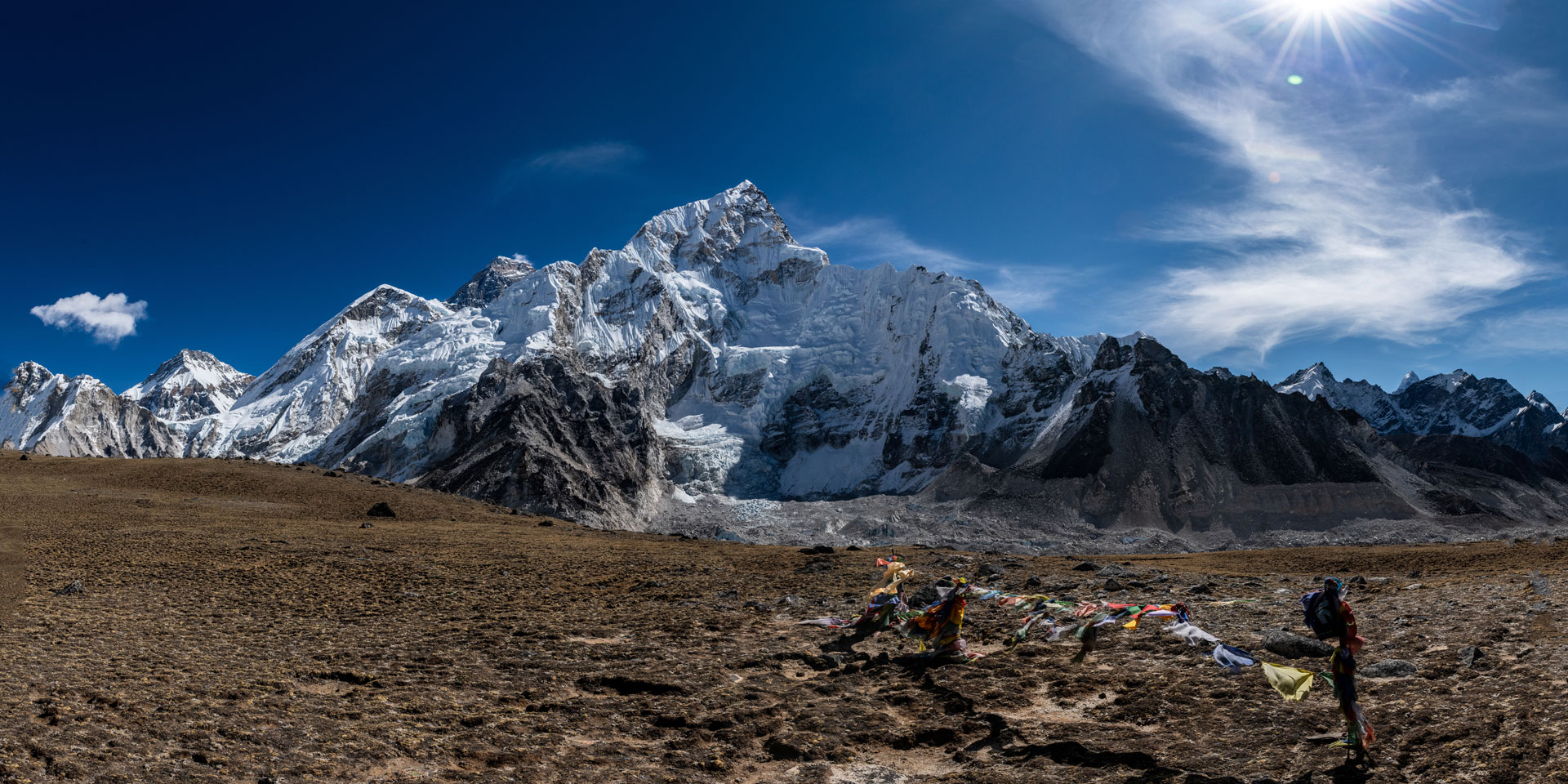 View of Everest and Nuptse from above Gorakshep on the hike up Kalapattar