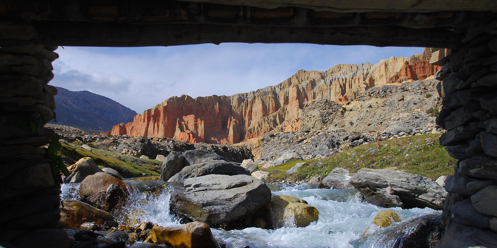 The red cliffs of Drakmar in the Mustang region of Nepal
