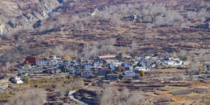 Jharkot village in the Mustang region of Nepal, seen from the Lukra trail