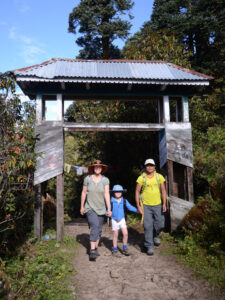 Trekkers leaving Sing Gompa on the Gosainkunda trek in Nepal
