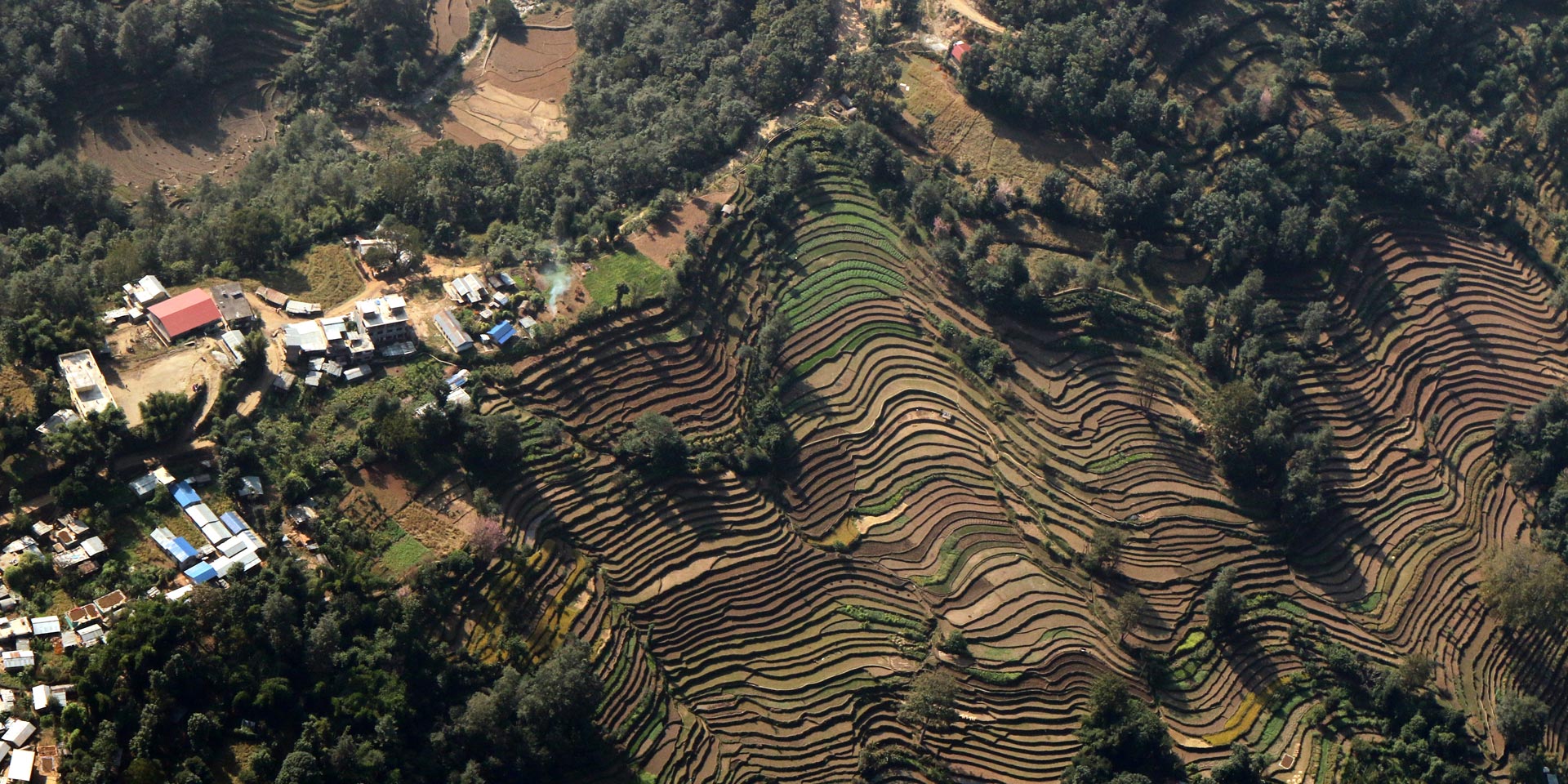 Flying over the midhills between Everest and Kathmandu in Nepal