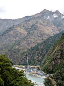 View of the village of Tal from the road above on the Annapurna Circuit